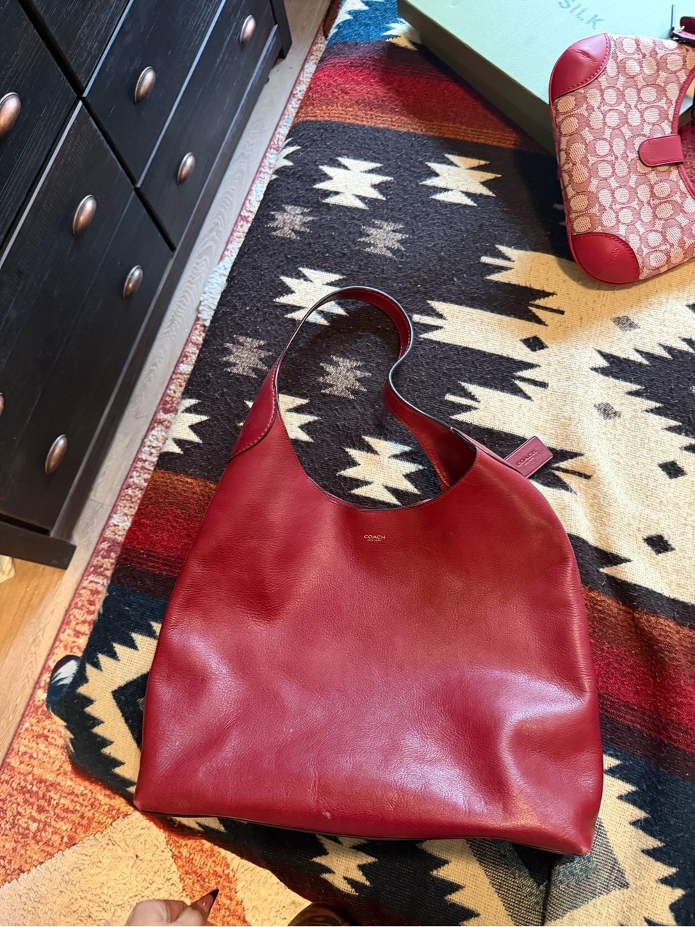 Coach Red Pebbled Leather Shoulder Hobo Bag